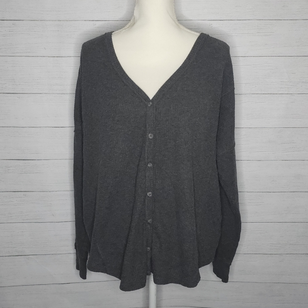 XXL Grey Button Down Ribbed Shirt